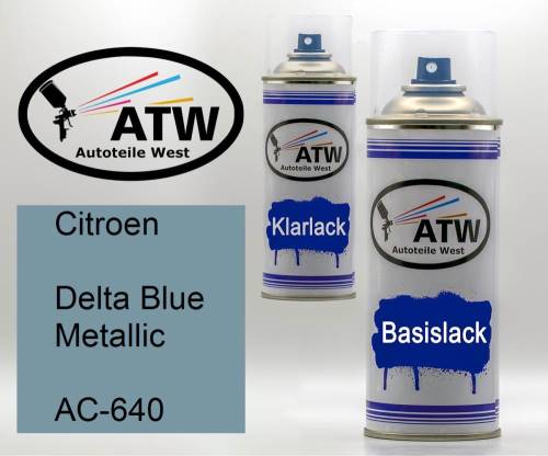 Citroen, Delta Blue Metallic, AC-640: 400ml Sprühdose + 400ml Klarlack - Set, von ATW Autoteile West.